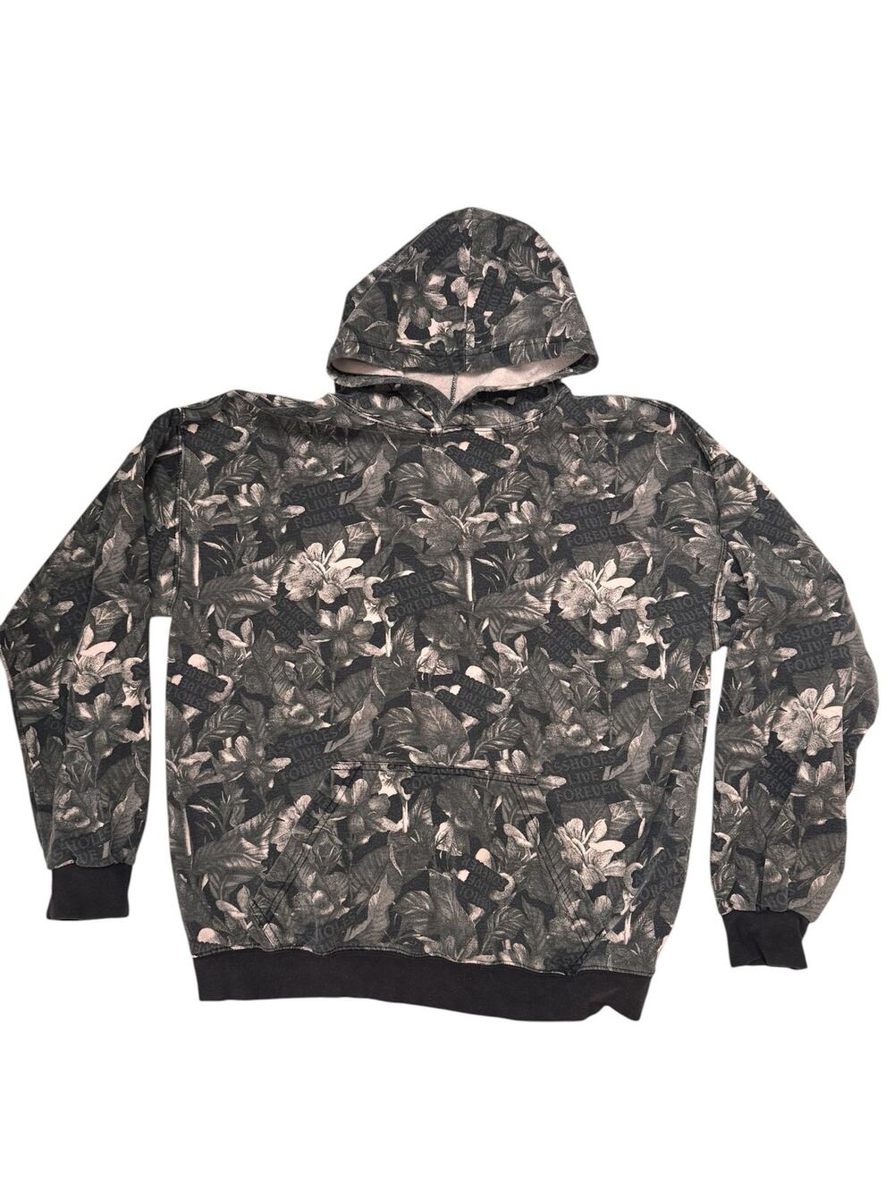 ASSHOLES LIVE FOREVER Black & White Tropical Floral Hoodie Sweatshirt Size XL